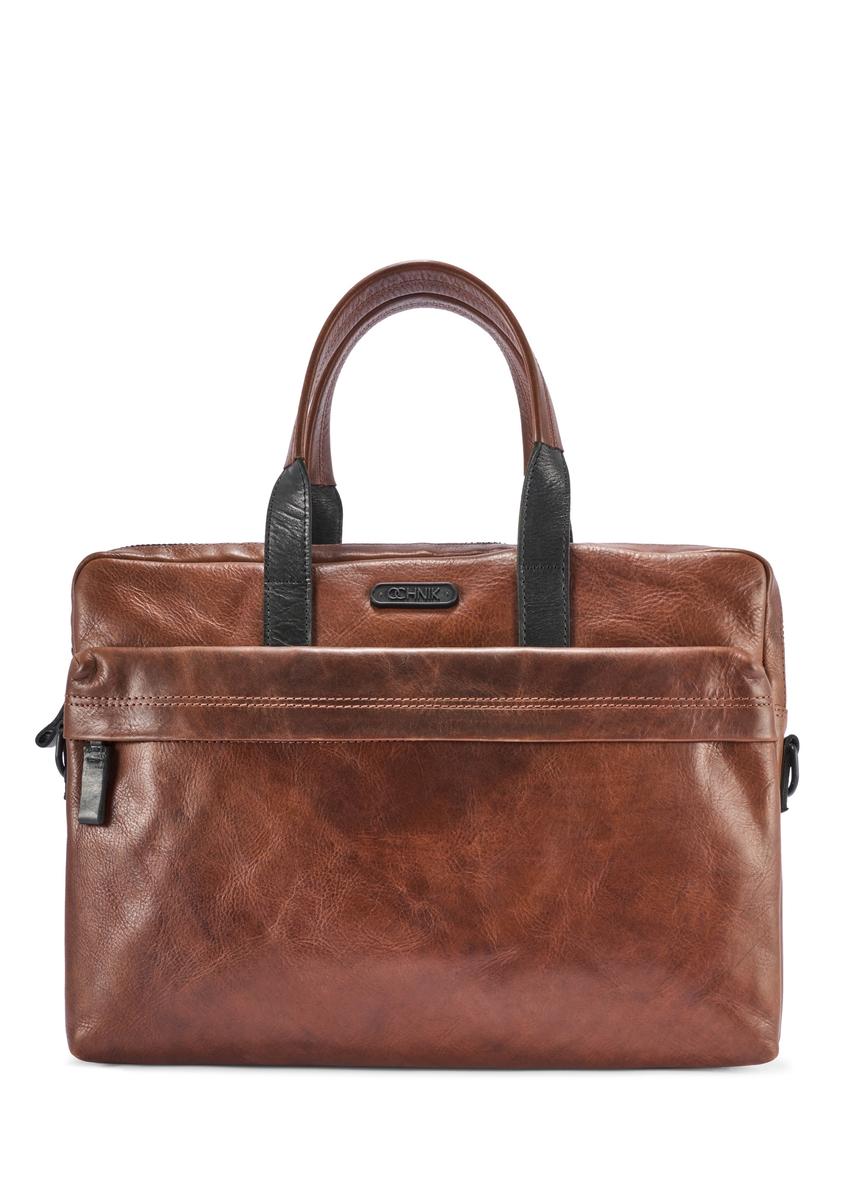 Brown leather men's bag TORMS-0488-1H(W26) - front product view, on white background.