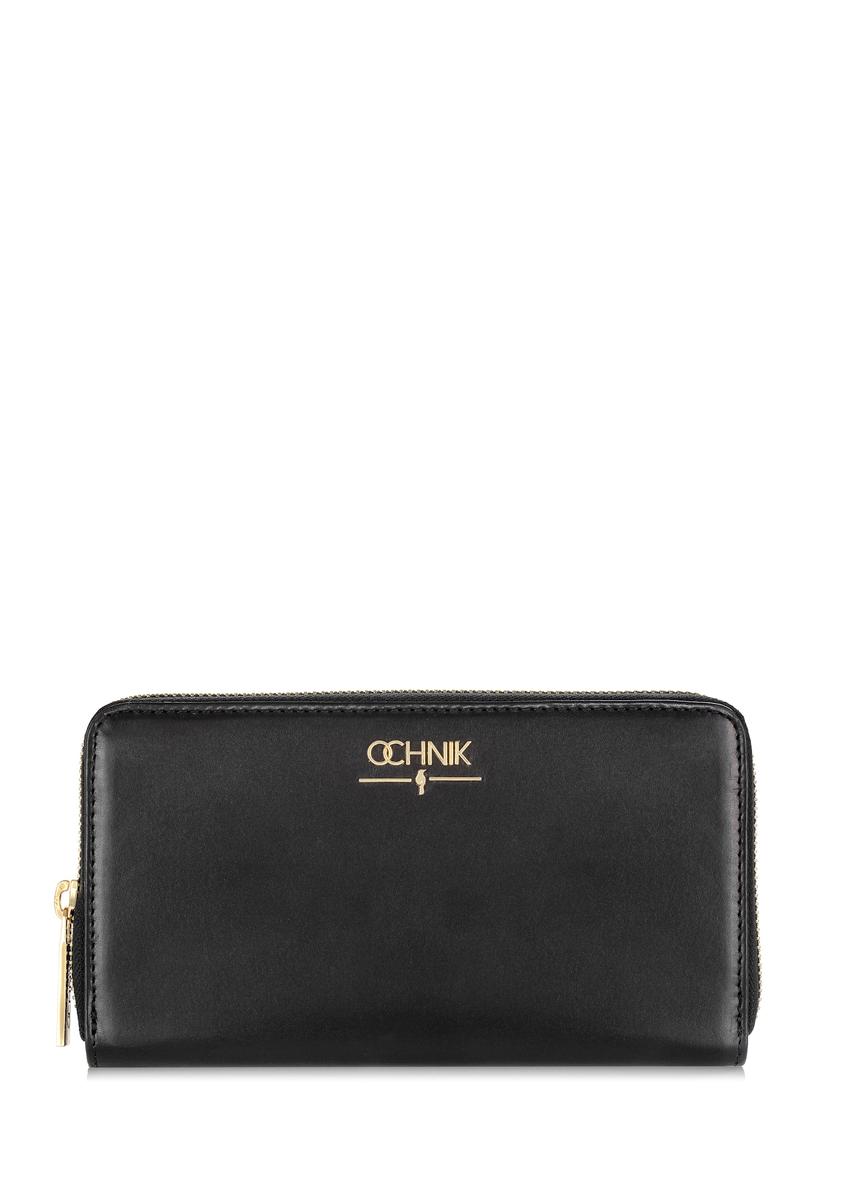 Black leather wallet PORES-0907A-99(W24), front product view on white background.