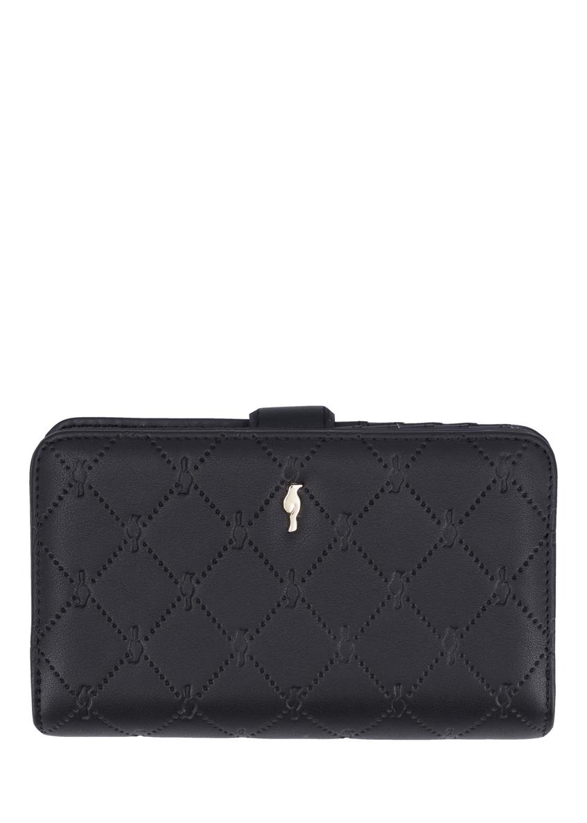 Black women's wallet with monogram POREC-0391A-9P(Z26), front product view on white background.