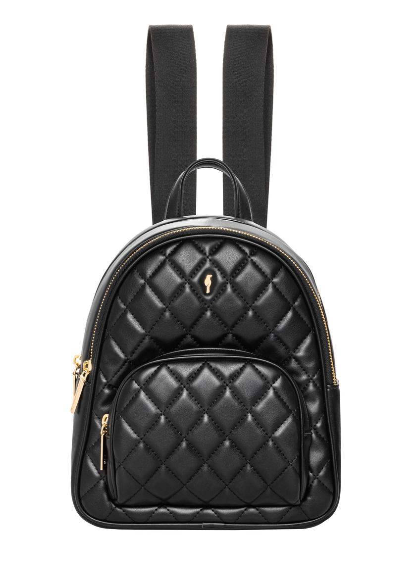 Black quilted women's backpack TOREC-1314-99(Z26), front view on a white background.