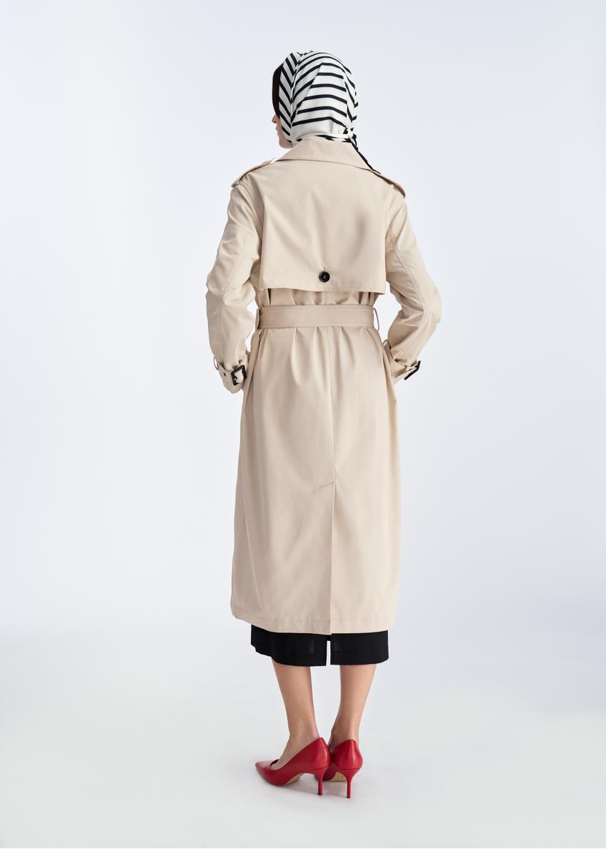 Beige women's coat with belt KURDT-0512-81(W25)