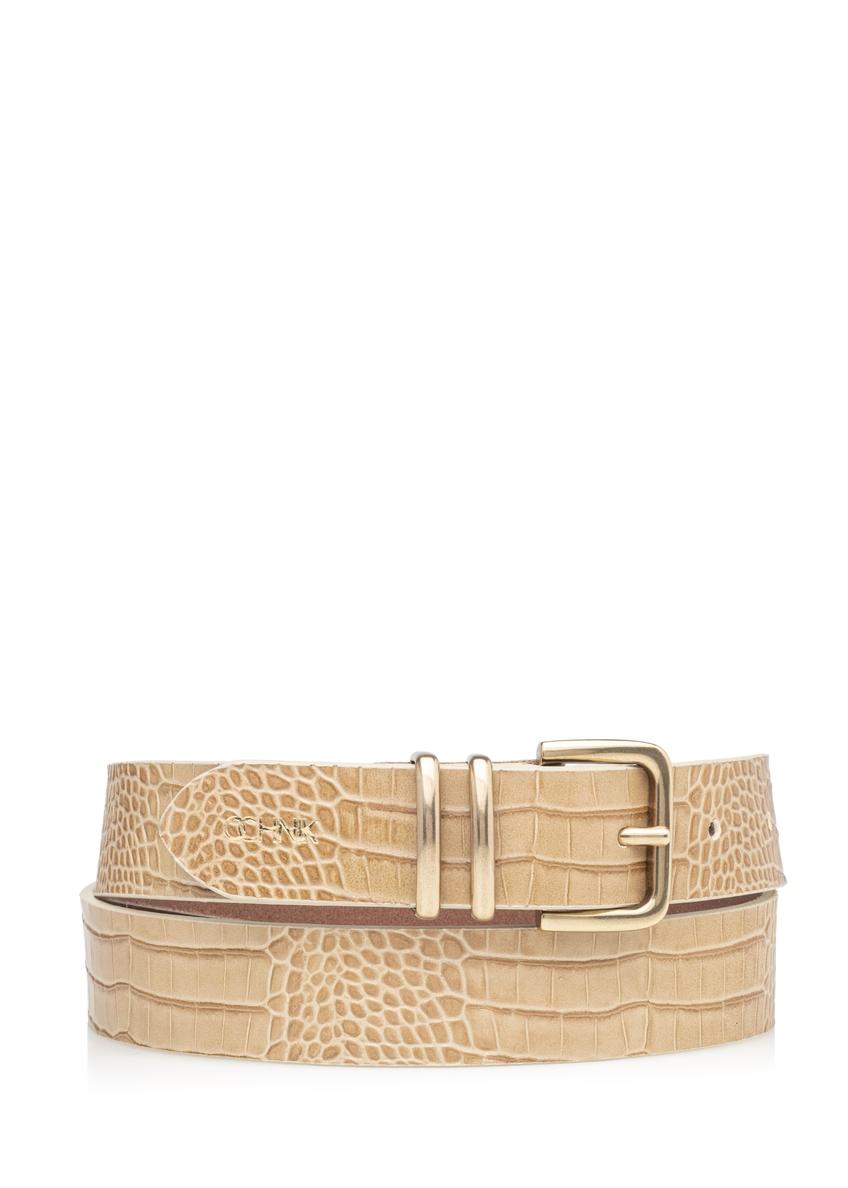 Beige leather women's belt PASDS-0341-1A(W26), front product view on white background.