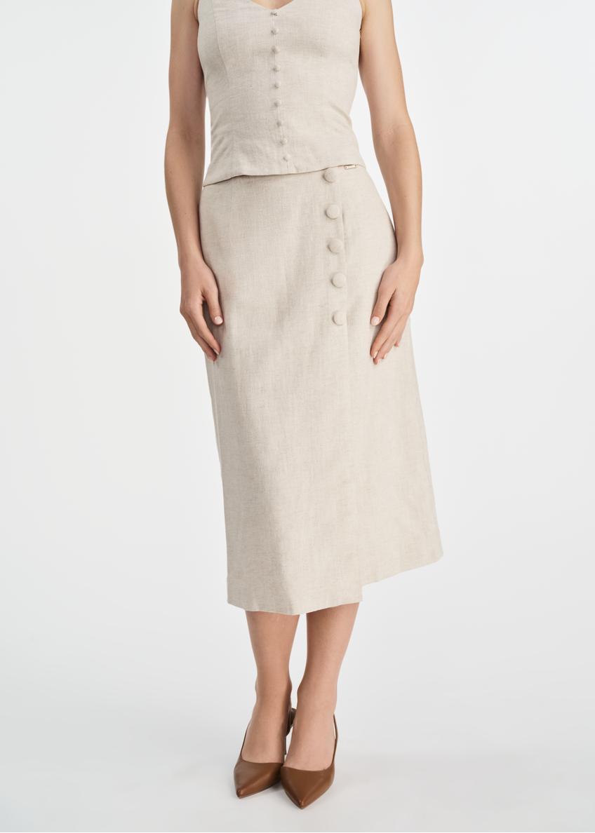 Beige linen midi skirt SPCDT-0108-81(W25)-02