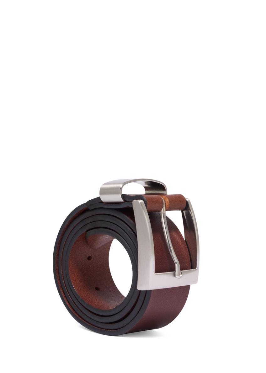 Brown smooth leather men's belt PASMS-0163A-1H(Z26)