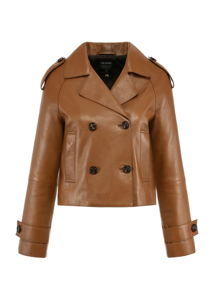 Short women's leather jacket in camel color KURDS-0540-2680(W25)