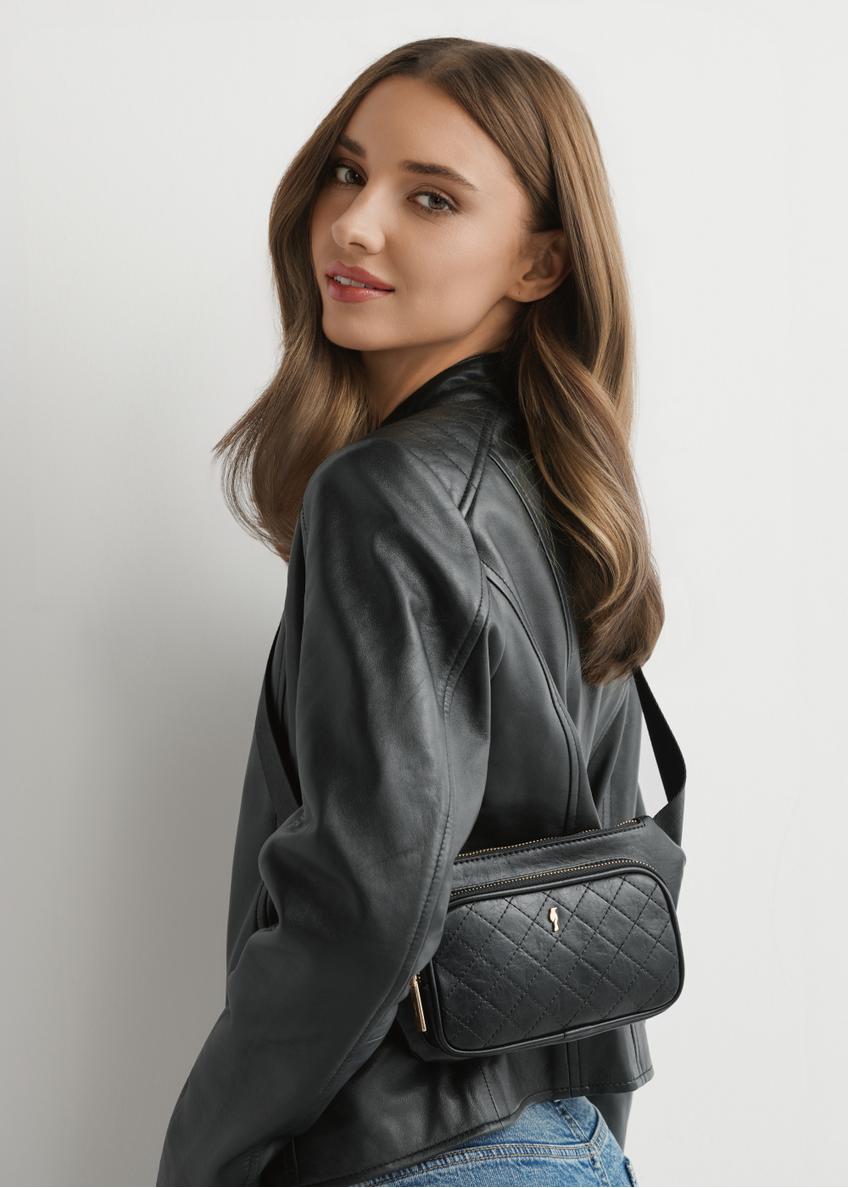 Black women's waist bag with stitching TOREC-1192-99(W26)