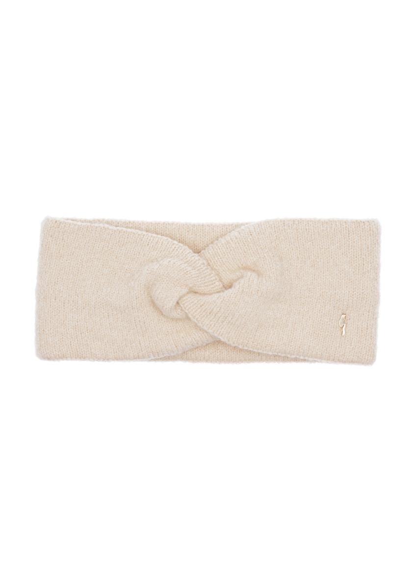 Cream women's headband with tie CZADT-0230-0B(Z26) - front product view, on a white background.