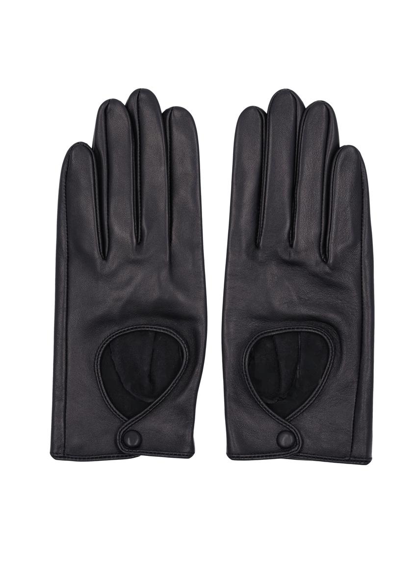 Black women's leather gloves REKDS-0113-99(Z26) - product view from above, on a white background.