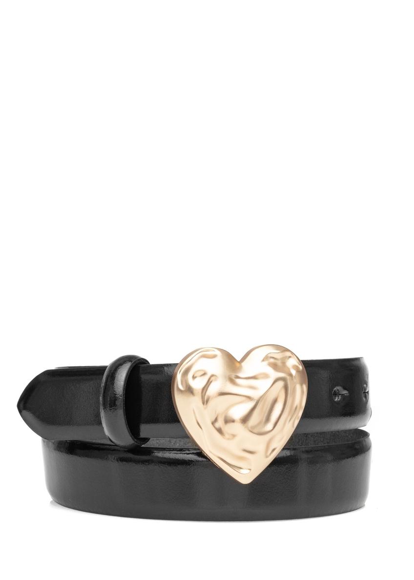 Leather belt with heart buckle PASDS-0337-99(W26), front product view on white background.