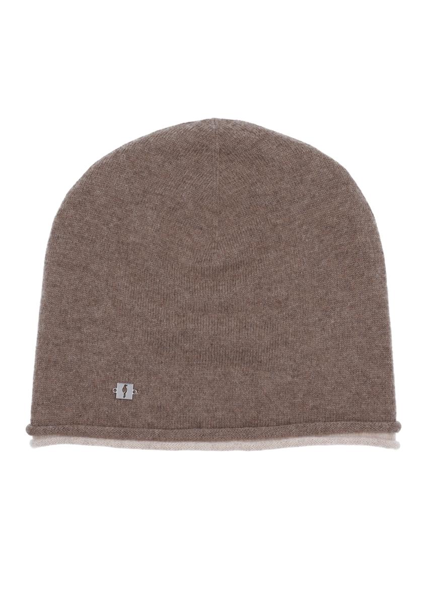 Women's cashmere hat in cool beige color CZADT-0043-1K(Z26), front product view on a white background.
