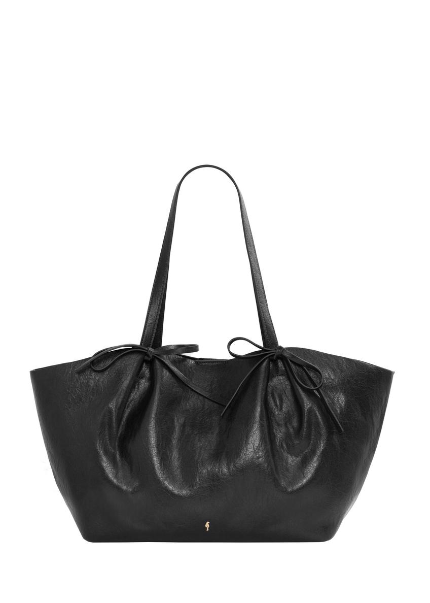 Black shopper bag with bows TOREC-1378-99(Z26), front product view on white background.