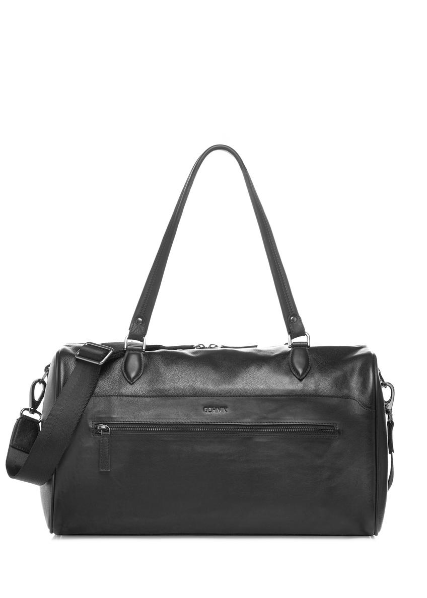 Men's black leather travel bag TORMS-0500-99(W26) - front product view, on white background.