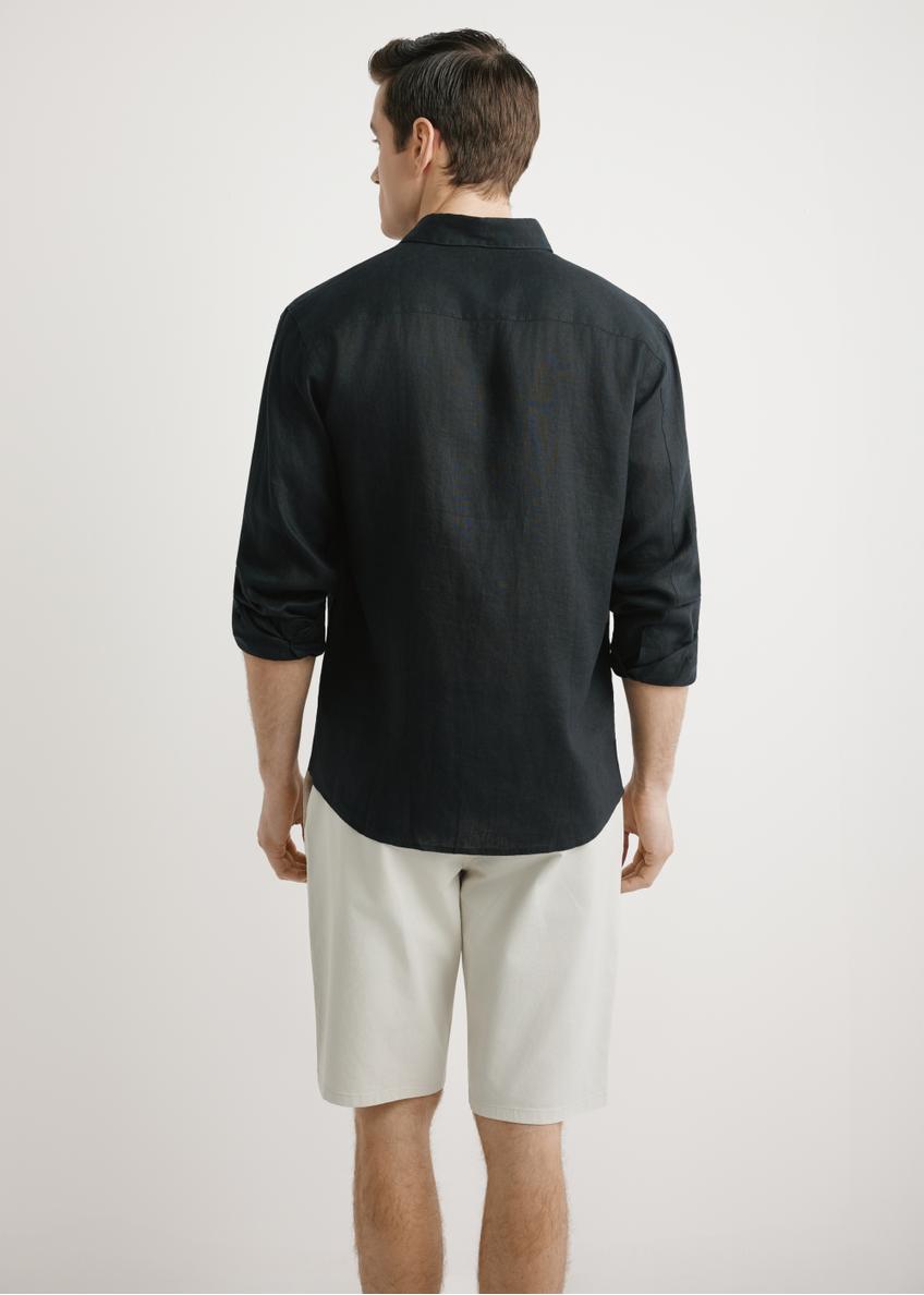 Black linen men's shirt KOSMT-0321A-99(W26)