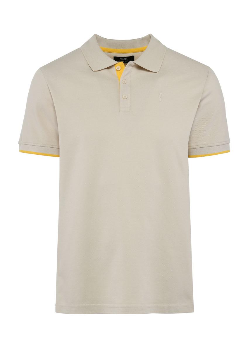 Beige men's cotton polo shirt POLMT-0045B-80(W25)-01