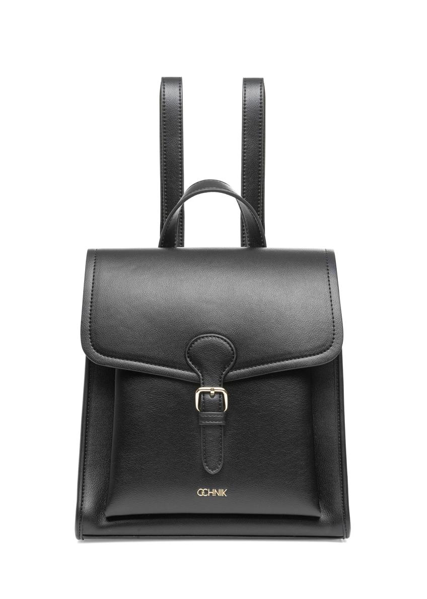 Black medium elegant women's backpack TOREC-0985A-99(Z25), product visible from the front on a white background.