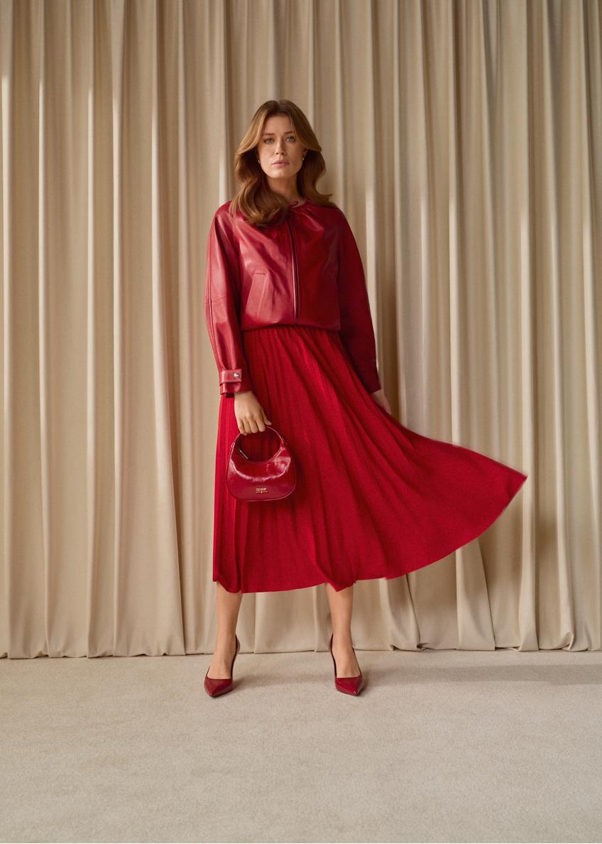 Red pleated midi skirt SPCDT-0096-4B(W26)