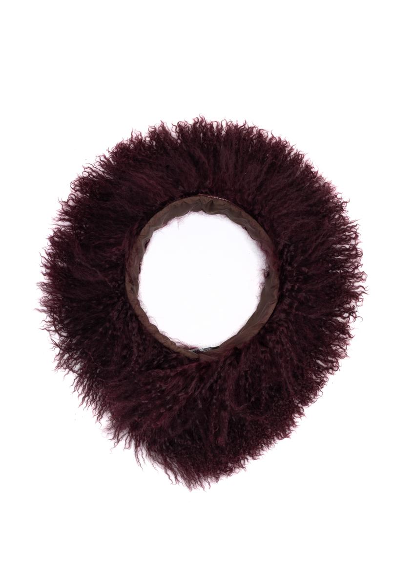 Burgundy natural fur scarf SZADF-0034-4D(Z26), front product view on white background.
