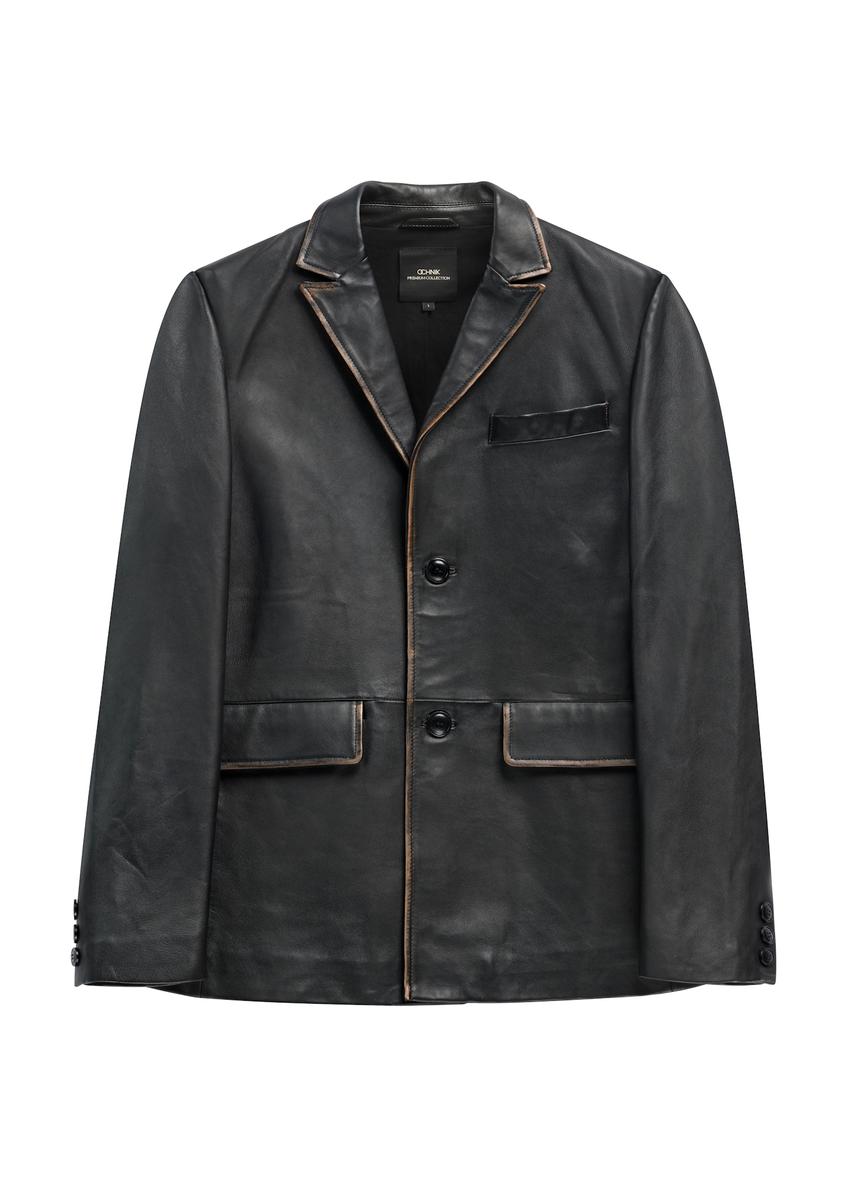 Men's black vintage leather jacket KURMS-0402-9J(Z26)