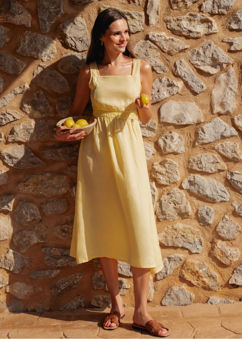 Linen dress in yellow SUKDT-0217-21(W25)