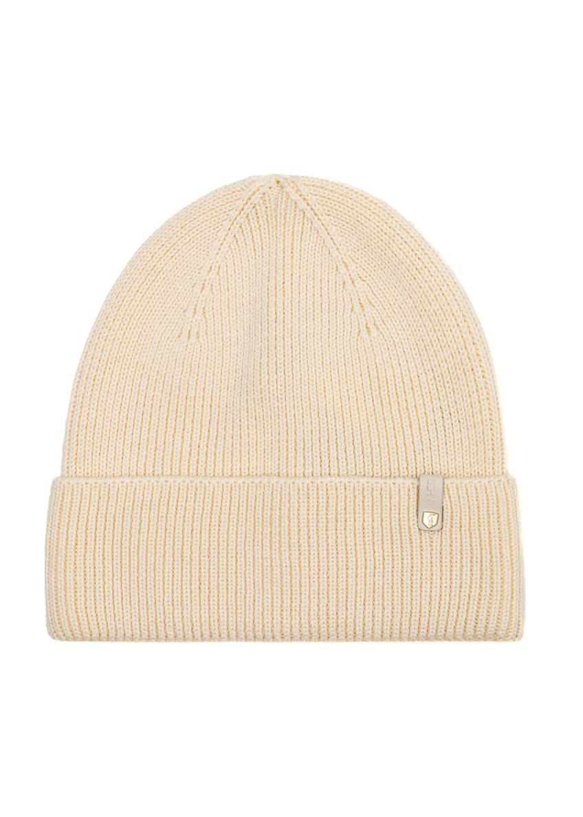 Beige women's winter hat CZADT-0178A-81(Z25), front product view on white background.