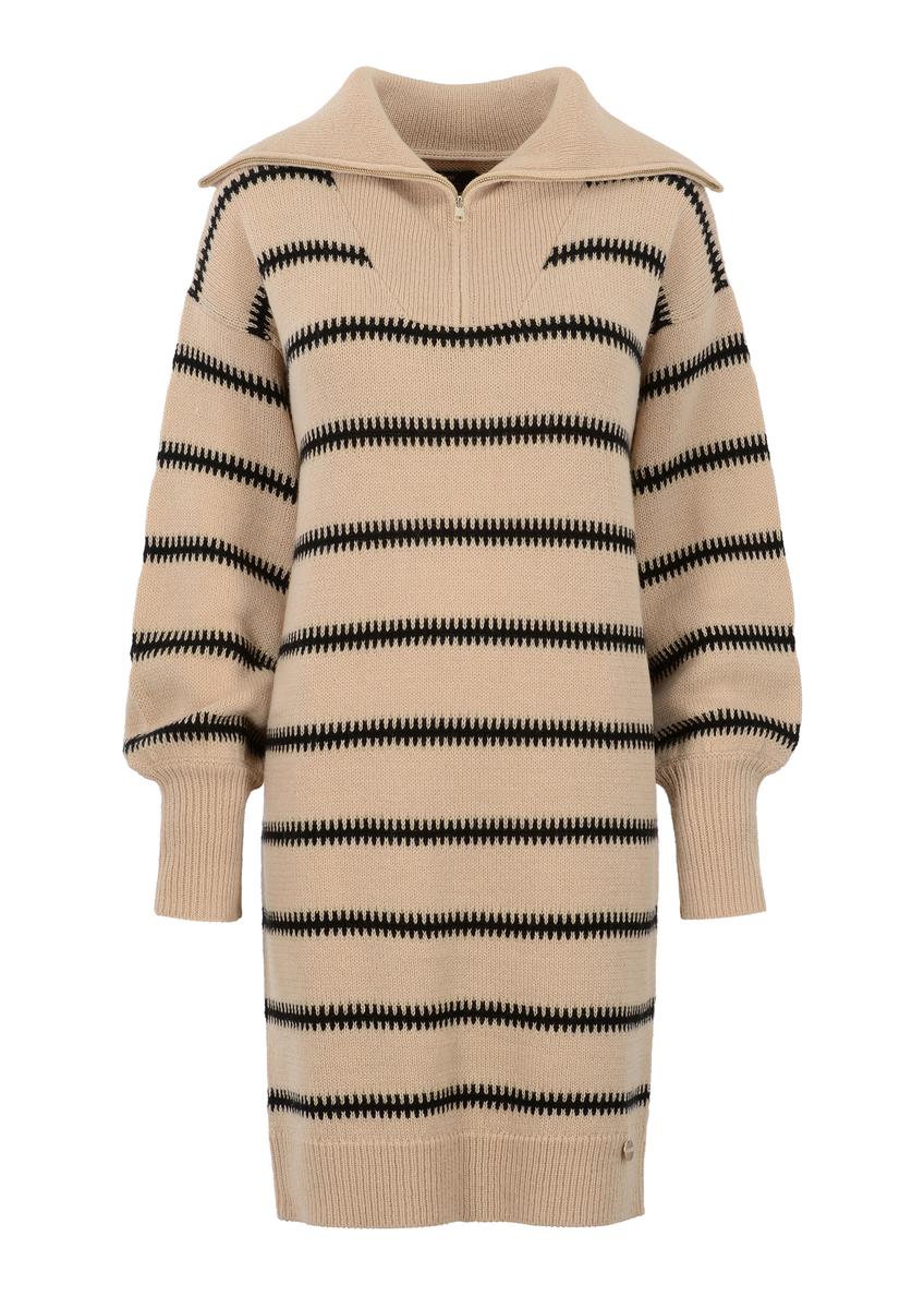 Beige women's dress with zipper SUKDT-0170-81(Z23)-04