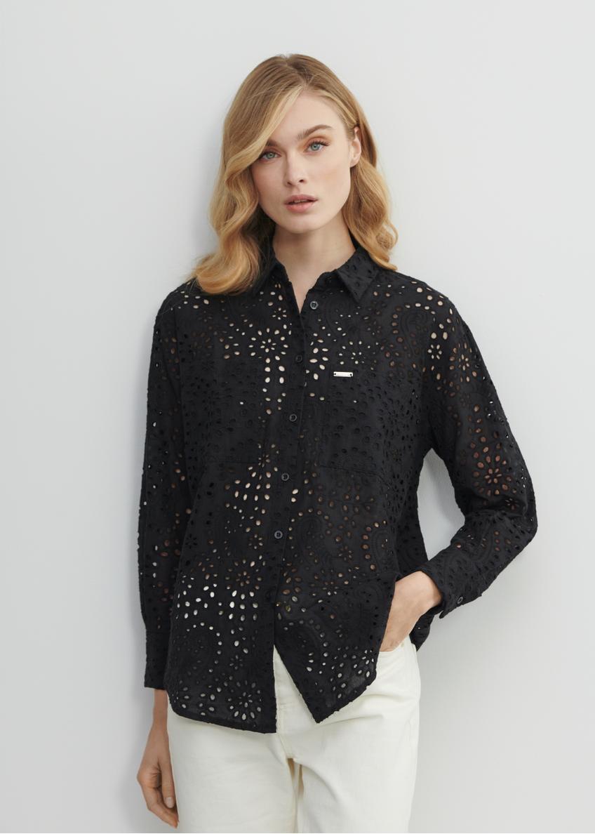 Women's black openwork shirt KOSDT-0147-99(W23)-01