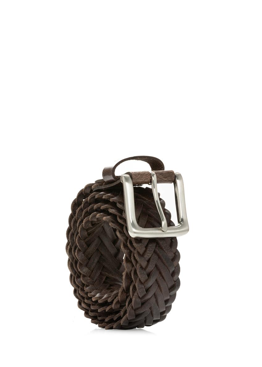 Dark brown braided men's belt PASMS-0282-1I(W26)