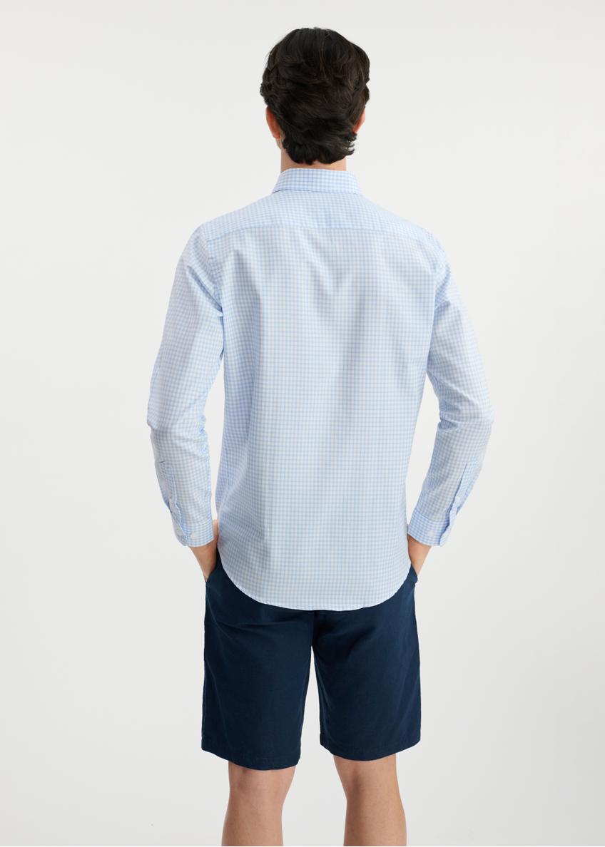 Light blue checkered cotton men's shirt KOSMT-0277-63(W25)