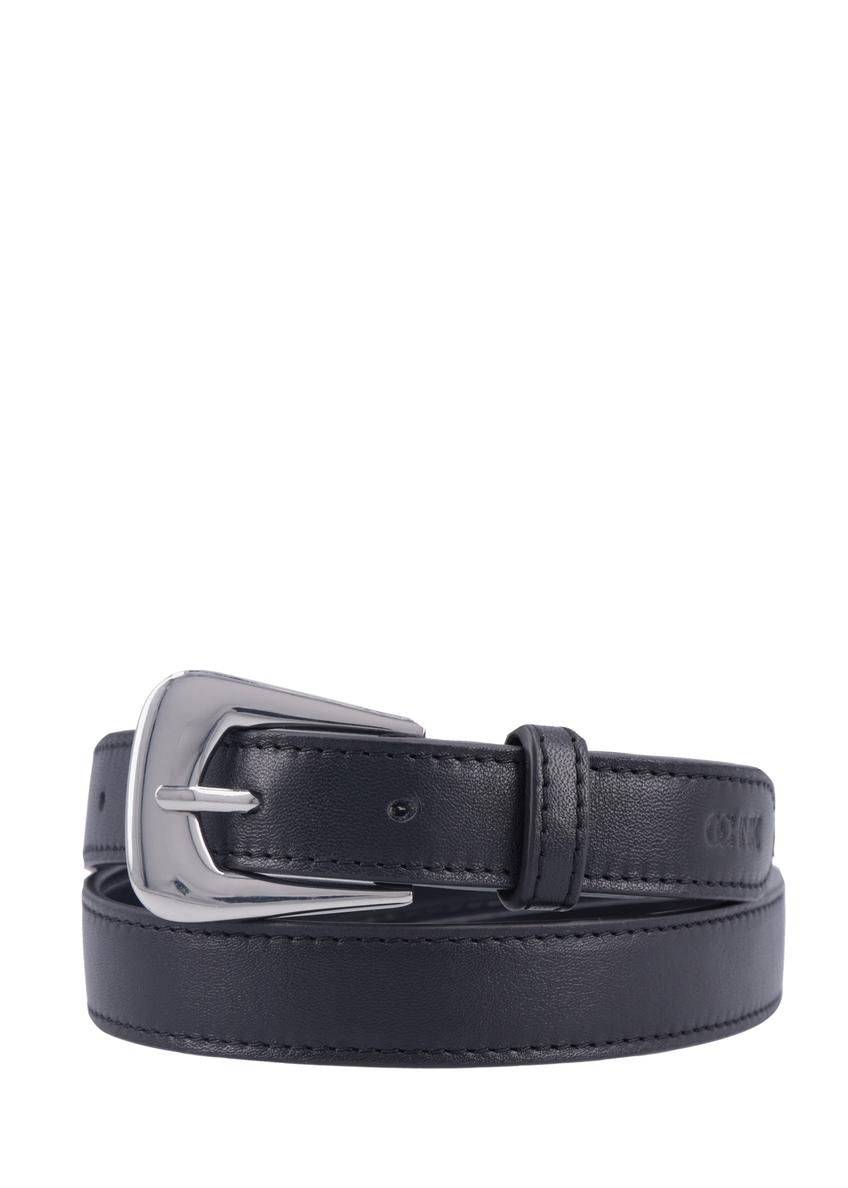 Black leather women's belt PASDS-0348-99(Z26), front product view on white background.