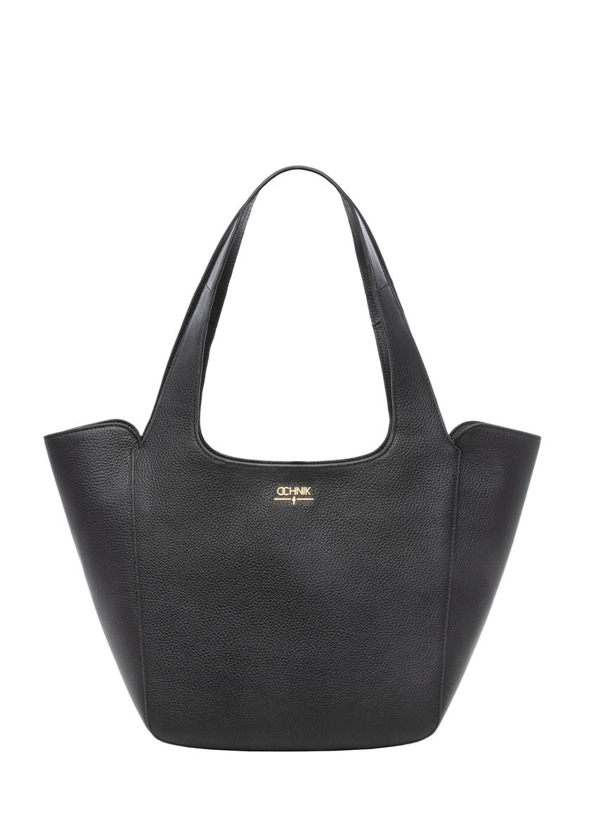 Women's leather black shopper bag TORES-1340-9I(Z26), front product view on white background.