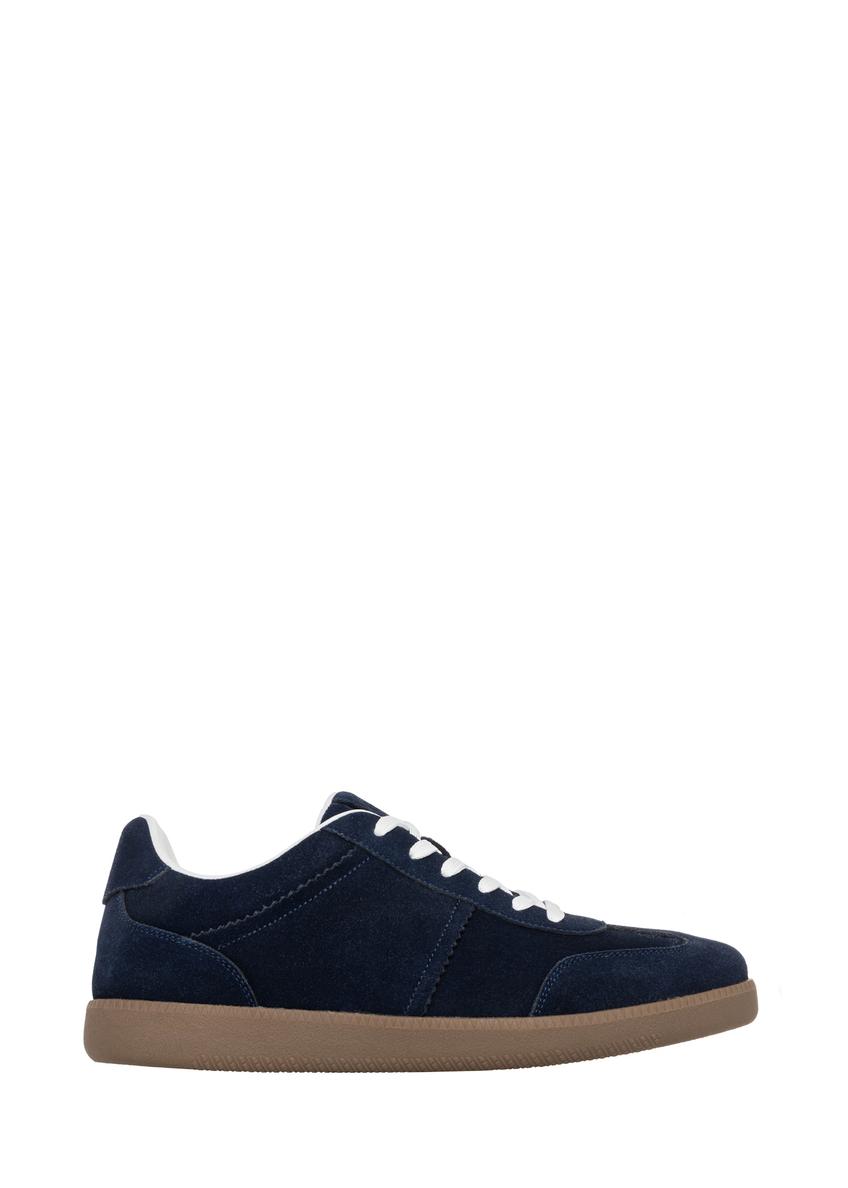 Navy blue suede men's sports shoes BUTYM-0567-7D(Z26), side product view on white background.
