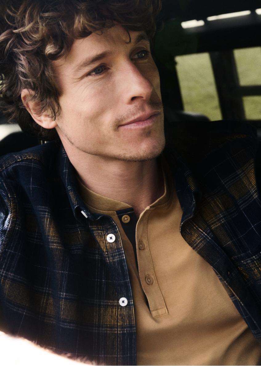 Navy blue men's checked shirt KOSMT-0371-7E(Z26)