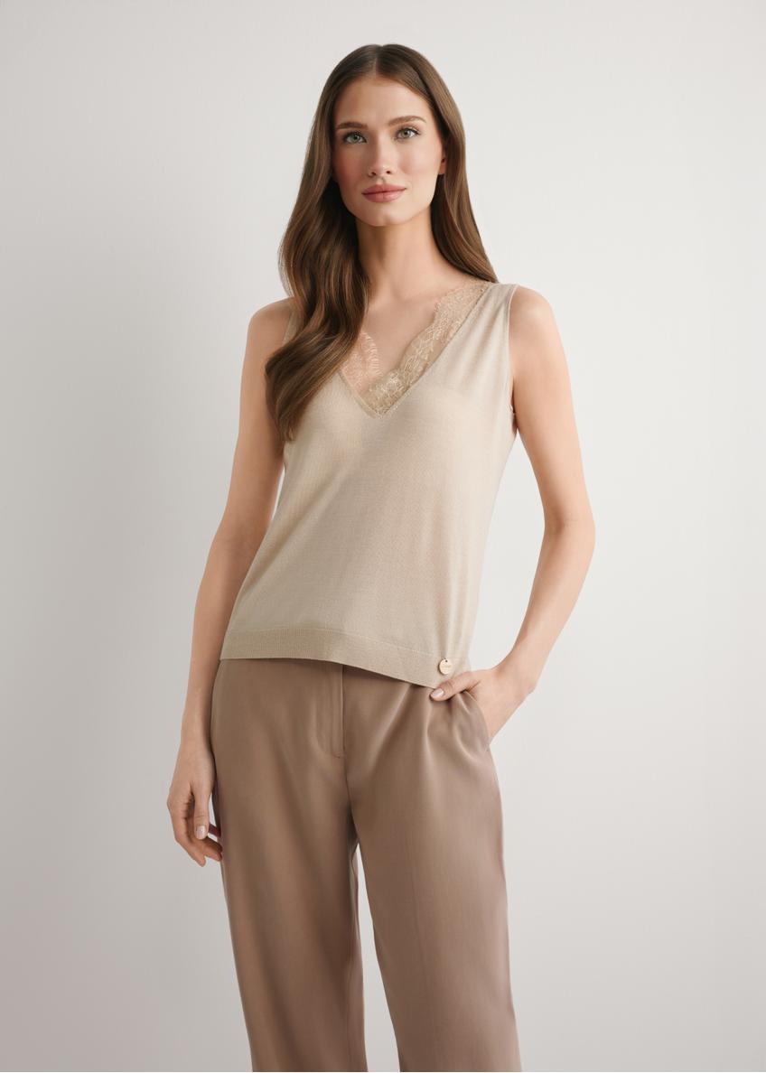 Beige wool and silk blouse BLUDT-0209-1B(W26)