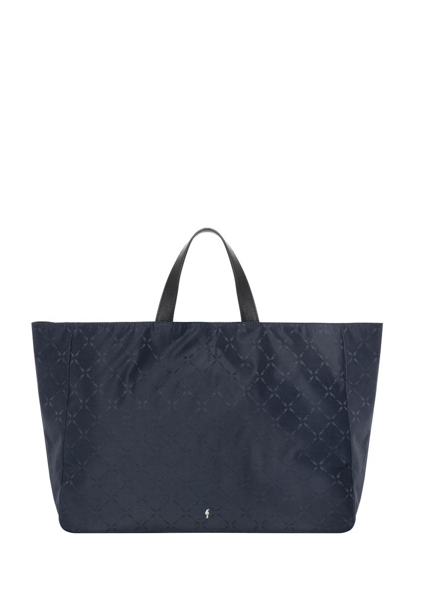 Women's navy blue shopper bag with monogram TOREN-0358-7E(Z26), front view on a white background.