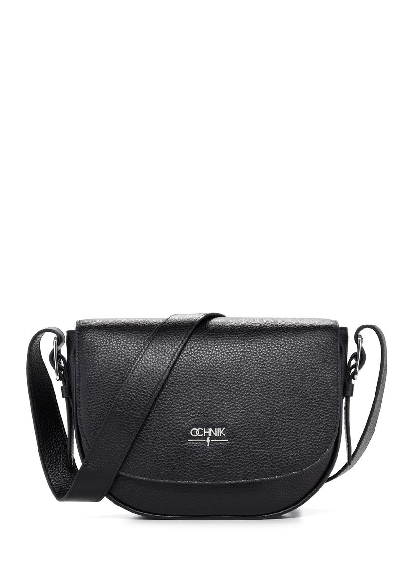 Black leather women's shoulder bag TORES-1218-9I(W26), front product view on white background.
