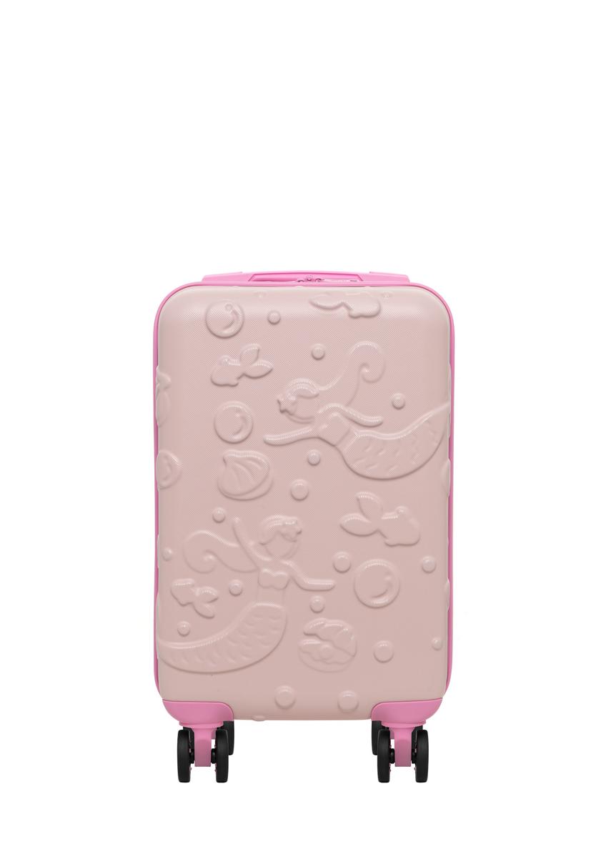 Small pink suitcase on wheels WALAB-0087-5A-18(W26), front product view on white background.