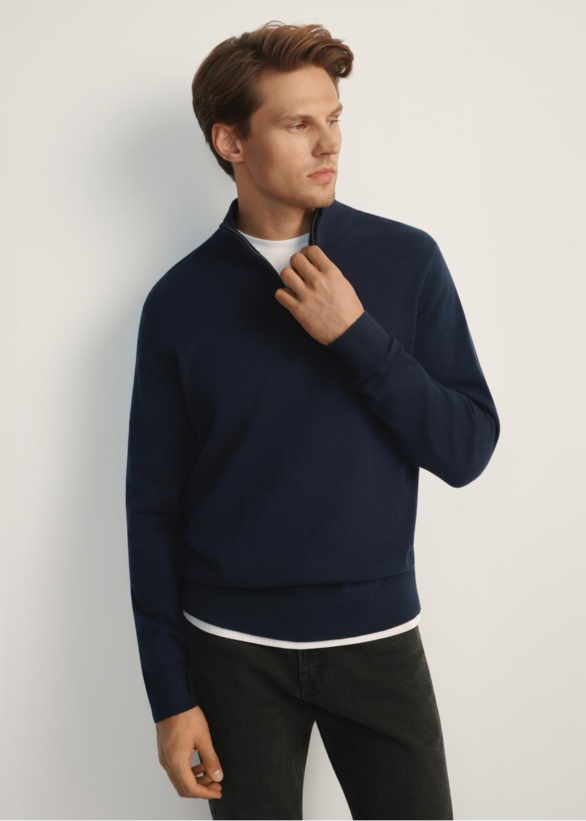 Navy blue men's sweater SWEMT-0174-68(Z25), front view of the product on the model, half of the silhouette visible.