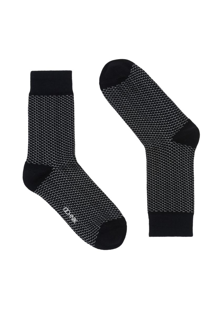 Long navy blue men's socks SKAMT-0163A-69(Z24)-01