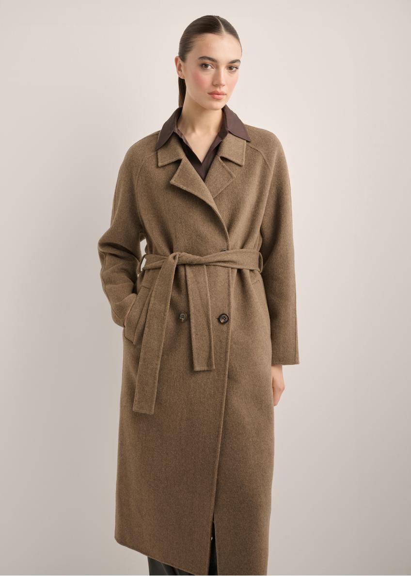 Long brown women's coat with wool PLADT-0070-1K(Z26)