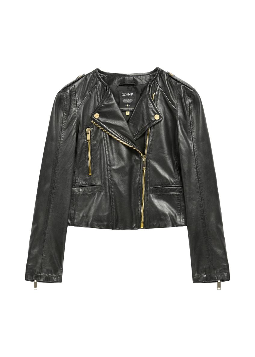 Black women's leather biker jacket KURDS-0323A-99(KS)