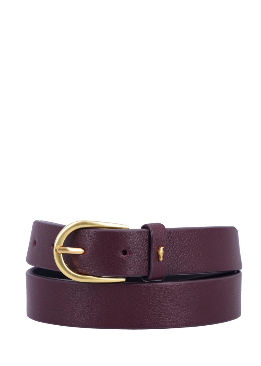 Burgundy women's leather belt PASDS-0345-4D(Z26), front product view on white background.