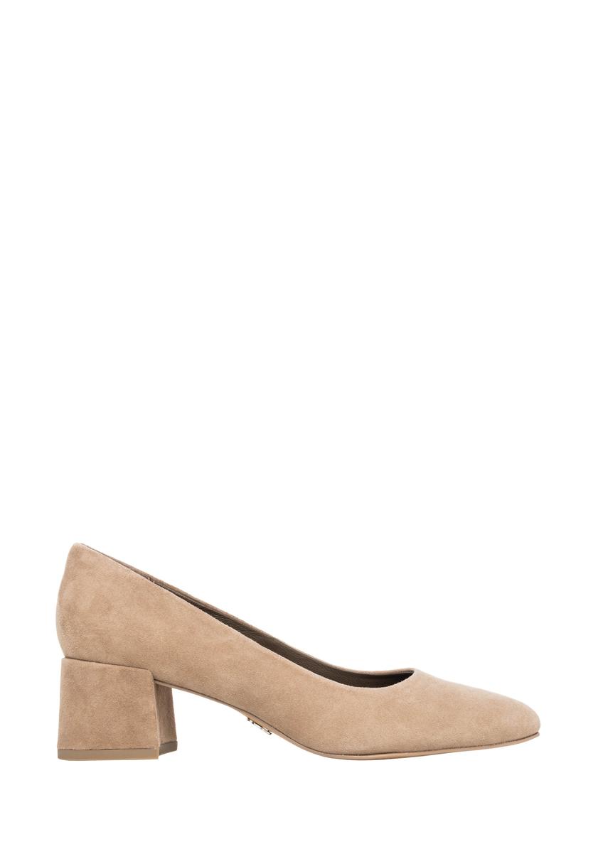 Women's suede pumps in cool beige color BUTYD-1306-1K(Z26), side view of the product on a white background.