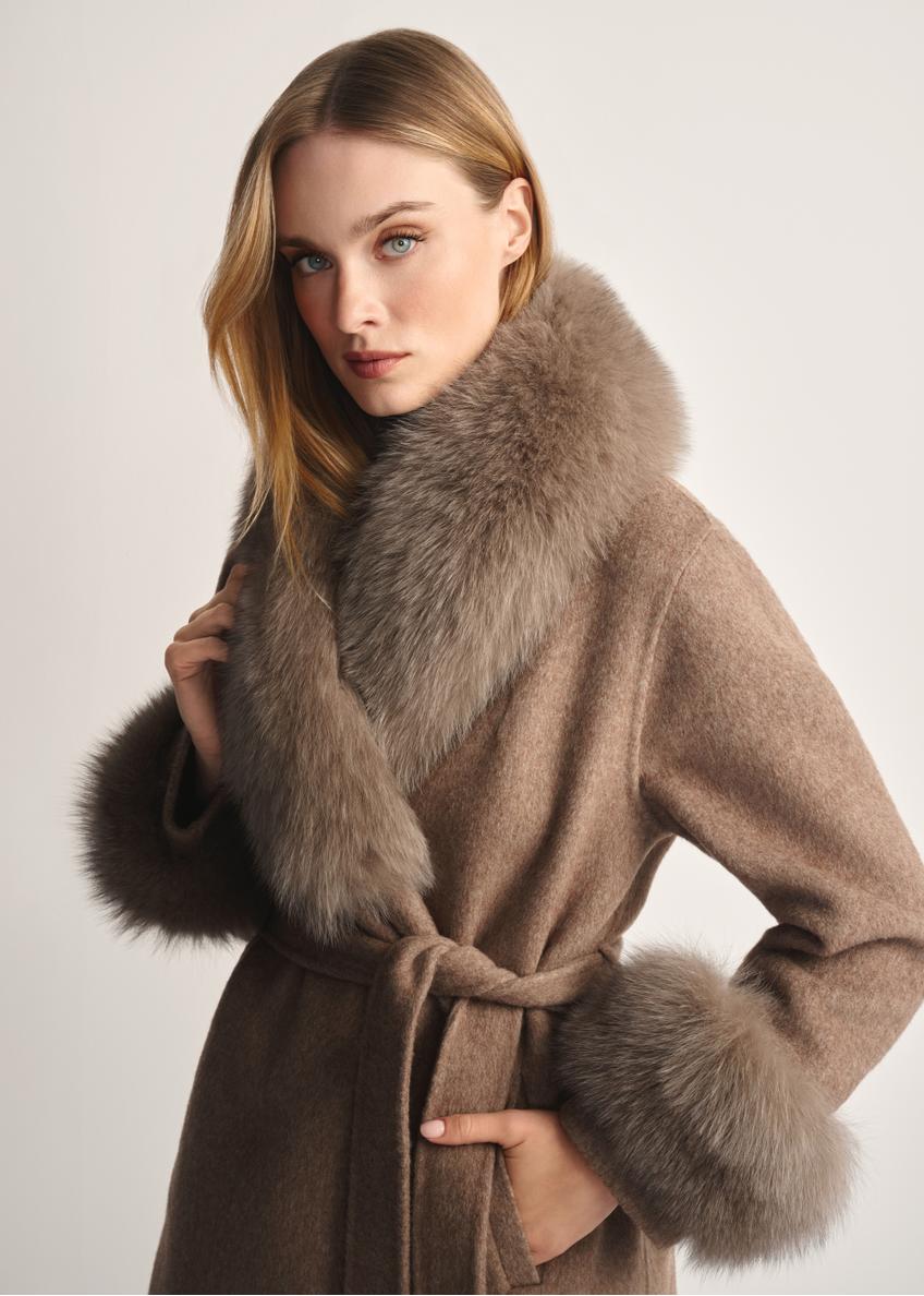 Long woolen women's fur coat in camel color FUTDF-0112-3181(Z25)