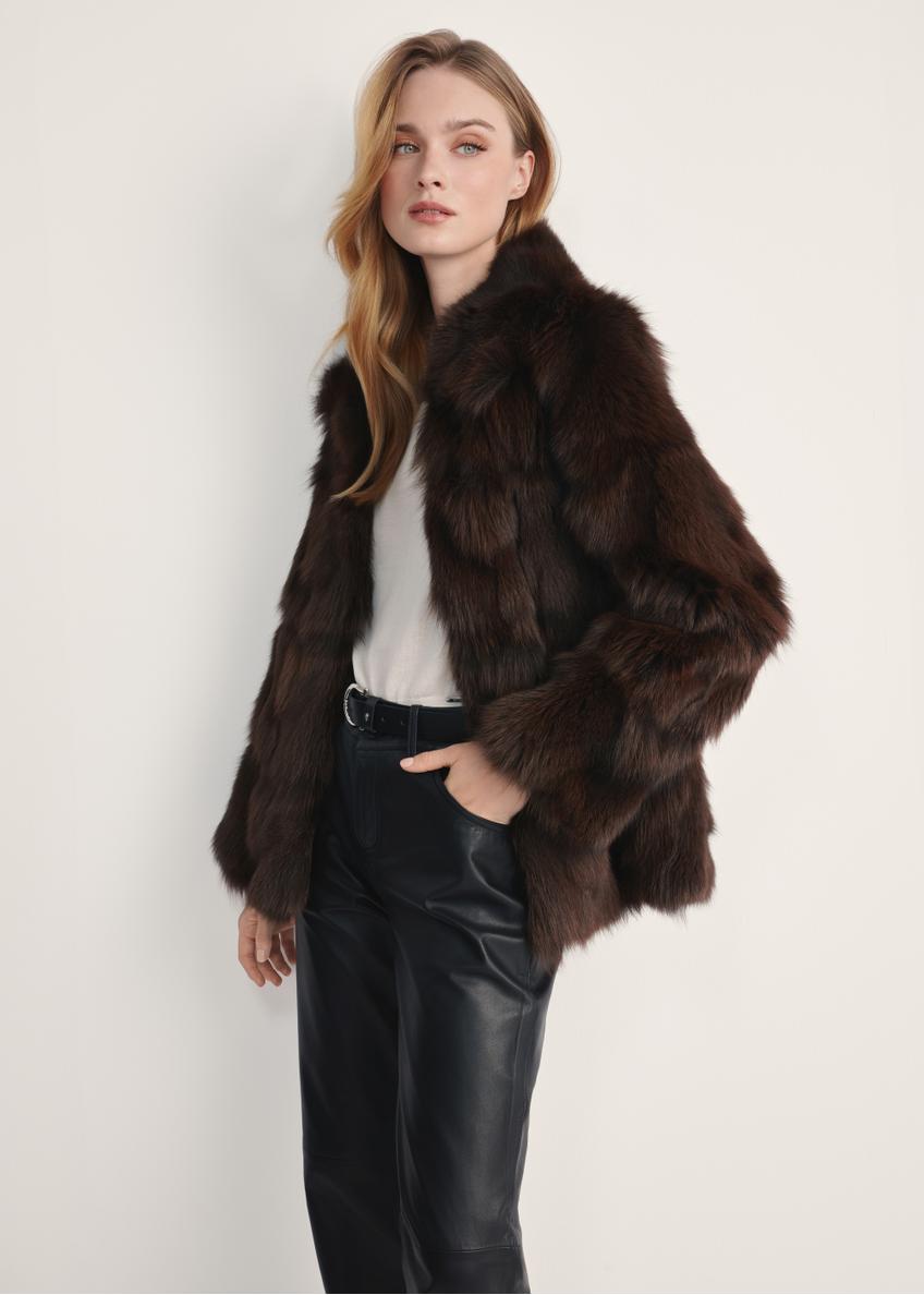 Brown women's fur coat FUTDF-0111-3180(Z25)