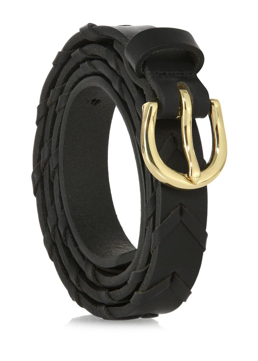 Women's black leather braided belt PASDS-0308-99(W24)