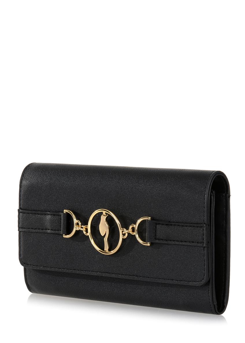 Large black women's wallet with decorative strap POREC-0357-99(Z23)