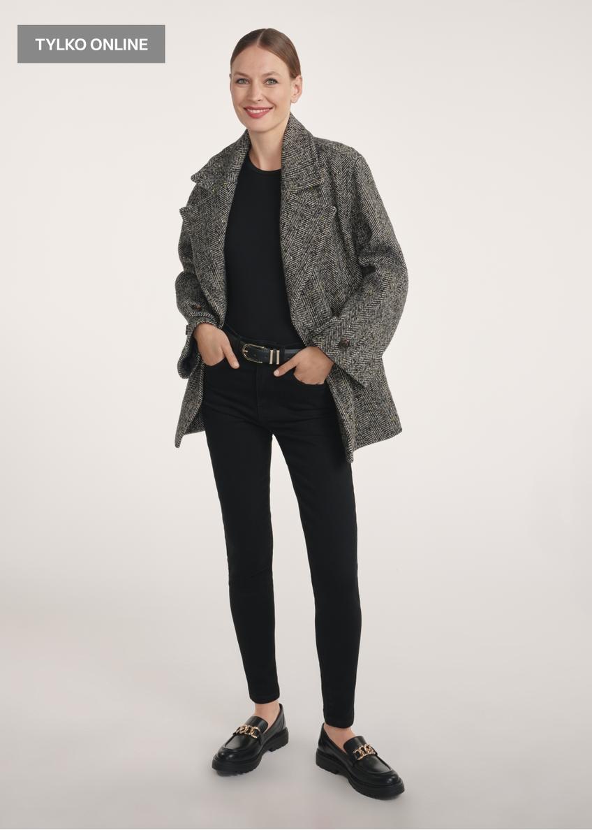 Gray short woolen women's coat PLADT-0062-91(Z25)