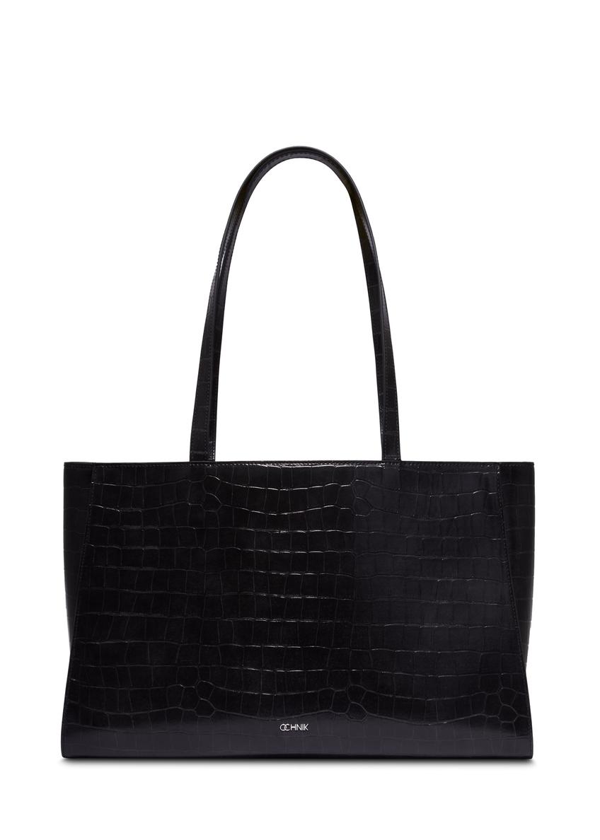 Black croco shopper bag TOREC-1287-9G(Z26), front product view on white background.