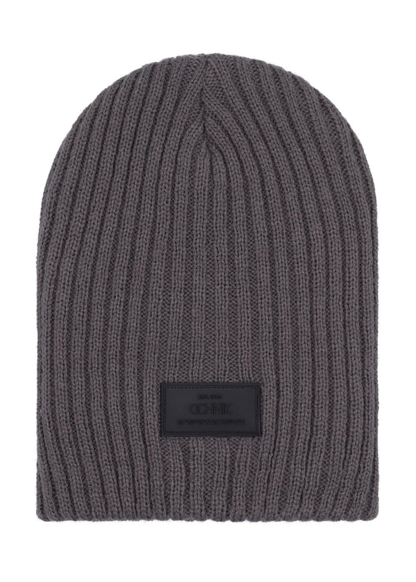 Men's gray winter hat CZAMT-0011-9B(Z26) - front product view, on a white background.