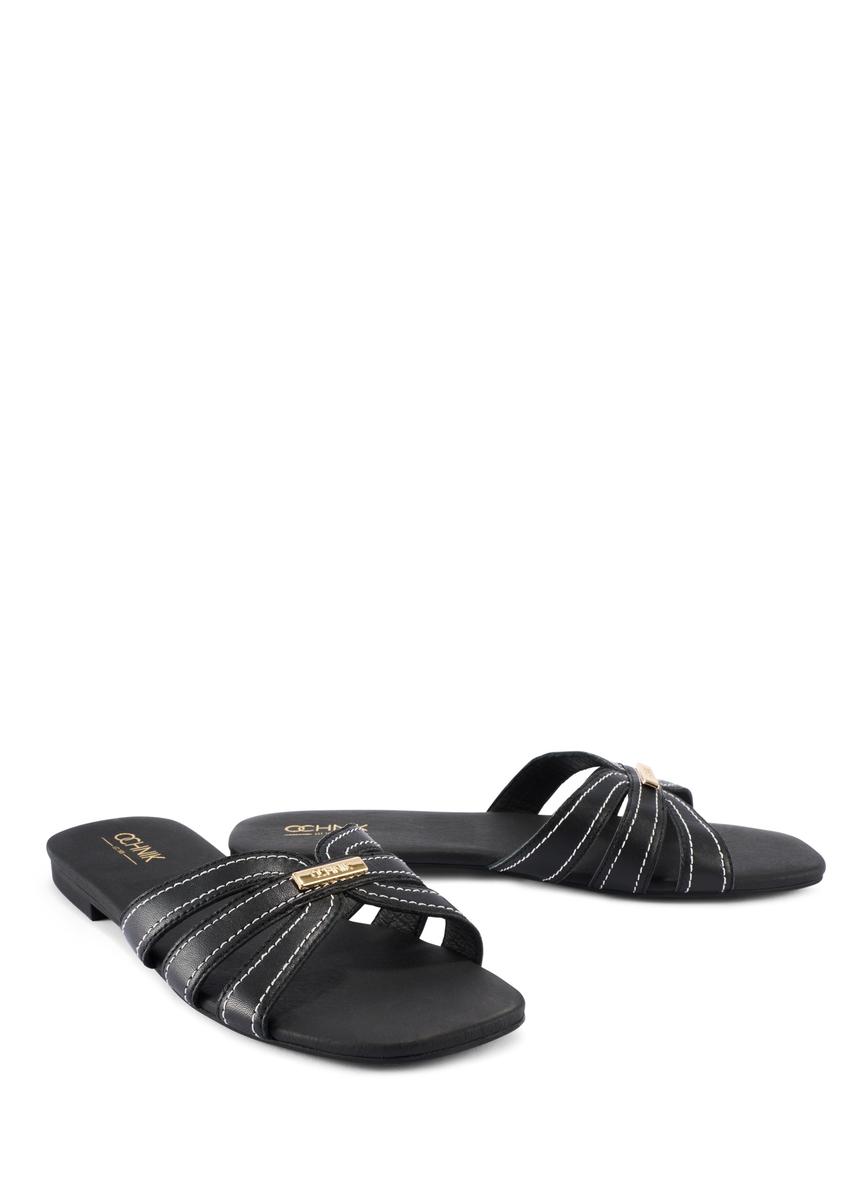 Black women's flip-flops with stitching BUTYD-1223-99(W26)